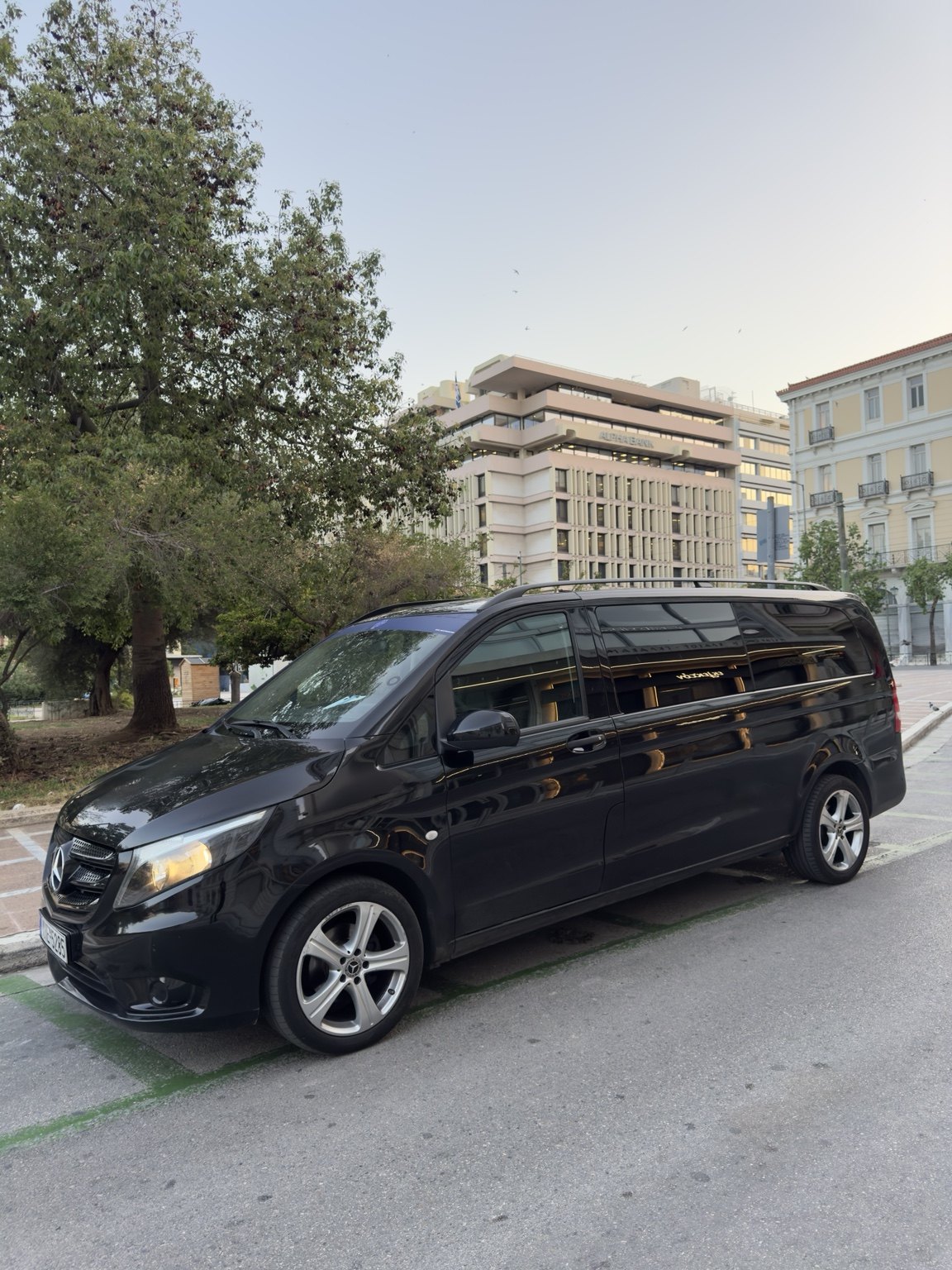 Luxury VIP Transportation Mercedes van in central Athens